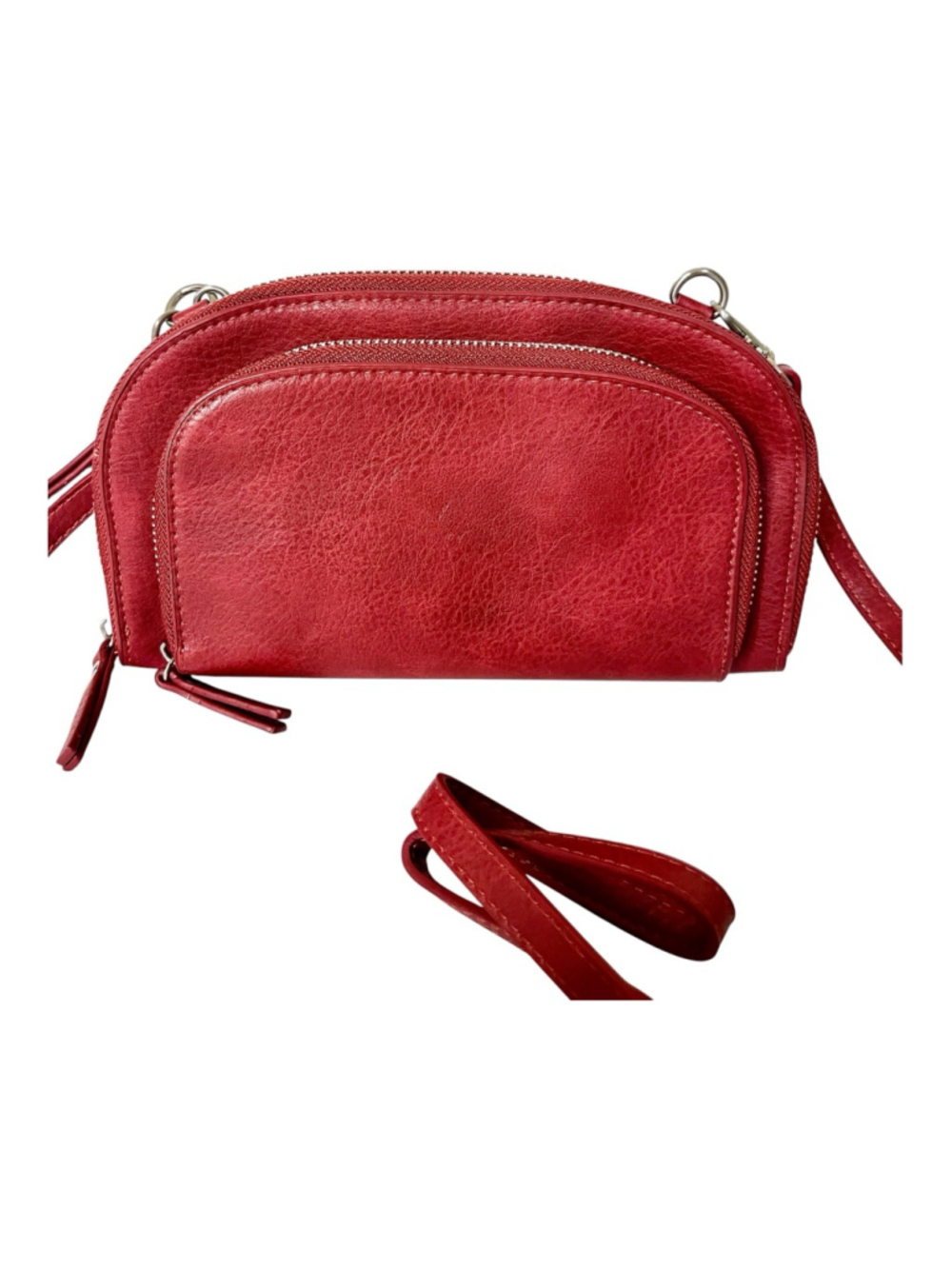 Burano double pocket crossbody handbag wristlet Burgundy Red